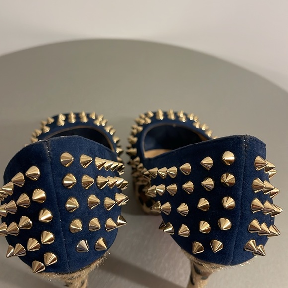 Lady peep studded leopard blue suede open toe heels - Picture 8 of 14